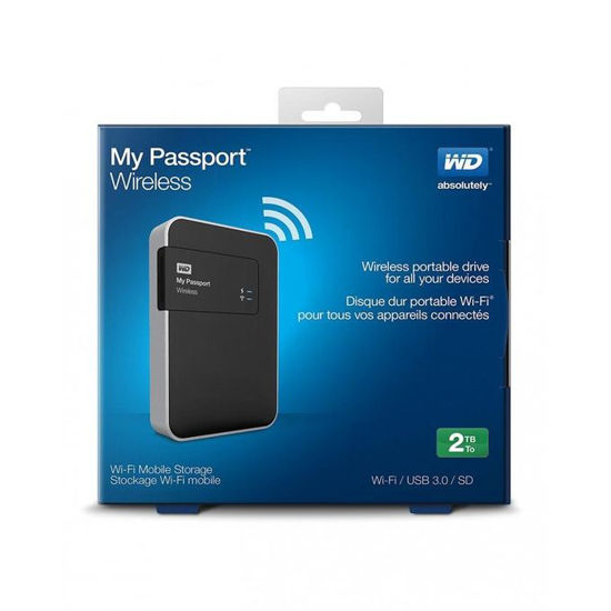Image sur Disque dur externe portable sans fil My Passport WD - Wi-Fi USB 3.0 - WDBDAF0020BBK-NESN - 2TB- Noir argent - 12 Mois