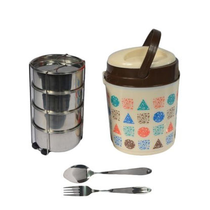 Image de Gamelle Isotherme 7205/4 - 2,5L + Couverts De Table - Marron Et Beige