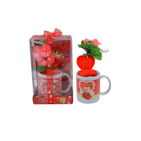 Image sur Coffret cadeau - Fleurs + tasse - Rouge et blanc