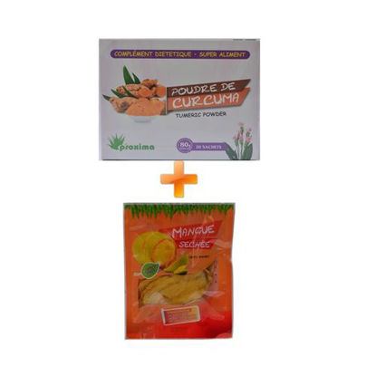Agrandir l'image de Poudre De Curcuma - 20 Sachets - 80grs + Mangue Sechée - 50grs Image de Poudre De Curcuma - 20 Sachets - 80grs + Mangue Sechée - 50grs