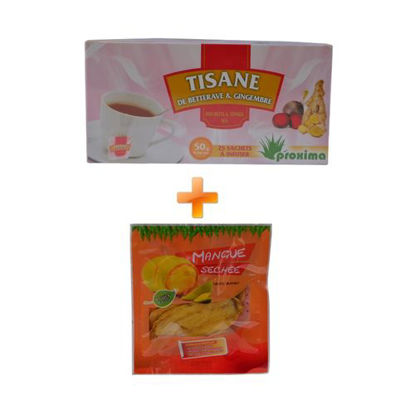 Agrandir l'image de Tisane De Betterave & Gimgembre - 25 Sachets - 50grs + Mangue Sechée - 50grs Image de Tisane De Betterave & Gimgembre - 25 Sachets - 50grs + Mangue Sechée - 50grs