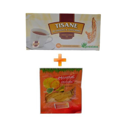 Agrandir l'image de Tisane De Ginseng & Gimgembre - 25 Sachets - 50grs + Mangue Sechée - 50grs Image de Tisane De Ginseng & Gimgembre - 25 Sachets - 50grs + Mangue Sechée - 50grs