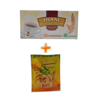 Agrandir l'image de Tisane De Ginseng & Gimgembre - 25 Sachets - 50grs + Ananas Seché - 50grs Image de Tisane De Ginseng & Gimgembre - 25 Sachets - 50grs + Ananas Seché - 50grs