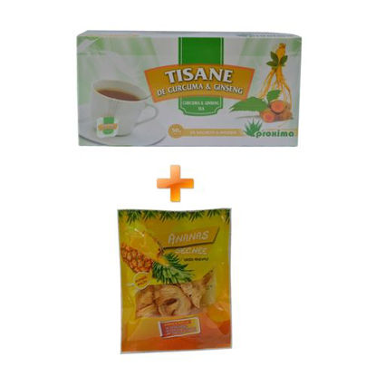 Agrandir l'image de Tisane De Curcuma & Ginseng - 25 Sachets - 50grs + Ananas Seché - 50grs Image de Tisane De Curcuma & Ginseng - 25 Sachets - 50grs + Ananas Seché - 50grs