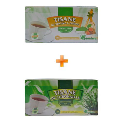 Agrandir l'image de Tisane De Curcuma & Ginseng - 25 Sachets - 50grs + Tisane De Citronnelle - 25 Sachets Image de Tisane De Curcuma & Ginseng - 25 Sachets - 50grs + Tisane De Citronnelle - 25 Sachets