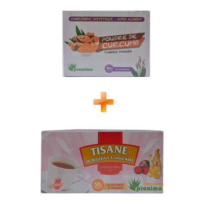 Agrandir l'image de Tisane De Betterave & Gimgembre - 25 Sachets - 50grs + Poudre De Curcuma - 20 Sachets - 80grs Image de Tisane De Betterave & Gimgembre - 25 Sachets - 50grs + Poudre De Curcuma - 20 Sachets - 80grs