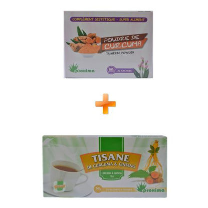 Agrandir l'image de Tisane De Curcuma & Ginseng - 25 Sachets - 50grs + Poudre De Curcuma - 20 Sachets - 80grs Image de Tisane De Curcuma & Ginseng - 25 Sachets - 50grs + Poudre De Curcuma - 20 Sachets - 80grs