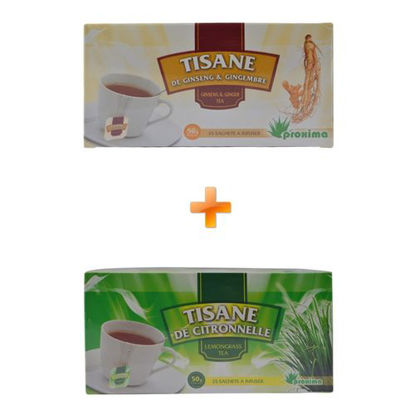 Agrandir l'image de Tisane De Ginseng & Gimgembre - 25 Sachets - 50grs + Tisane De Citronnelle - 25 Sachets Image de Tisane De Ginseng & Gimgembre - 25 Sachets - 50grs + Tisane De Citronnelle - 25 Sachets