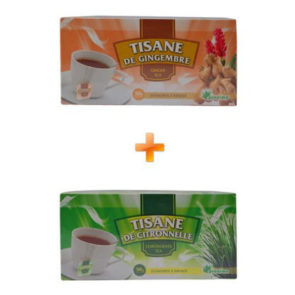 Agrandir l'image de Tisane De Gimgembre - 25 Sachets - 50grs + Tisane De Citronnelle - 25 Sachets Image de Tisane De Gimgembre - 25 Sachets - 50grs + Tisane De Citronnelle - 25 Sachets