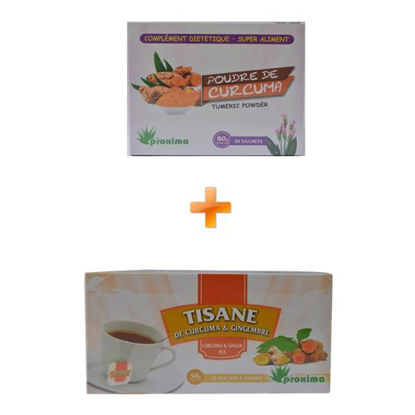 Agrandir l'image de Tisane De Curcuma & Gimgembre - 25 Sachets - 50grs + Poudre De Curcuma - 20 Sachets - 80grs Image de Tisane De Curcuma & Gimgembre - 25 Sachets - 50grs + Poudre De Curcuma - 20 Sachets - 80grs