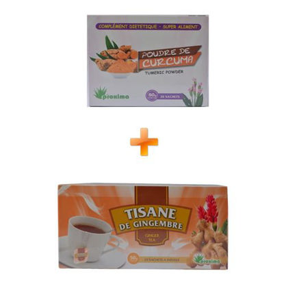 Agrandir l'image de Tisane De Gimgembre - 25 Sachets - 50grs + Poudre De Curcuma - 20 Sachets - 80grs Image de Tisane De Gimgembre - 25 Sachets - 50grs + Poudre De Curcuma - 20 Sachets - 80grs
