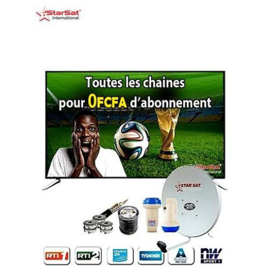 Smart TV LED Star Sat 43" + Décodeur Intégré -TNT- FULL HD 1080 - Garantie 24 Mois - Noir + Kit Satellite avec plus De 100 Chaînes Sans Abonnement/ Mois