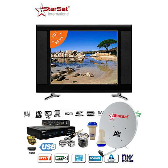 Image sur TV LED Ultra Slim - 19 Pouces - Noir - 24 Mois + KIT Satellite - Plus de 100 chaînes gratuites + Installation Gratuite