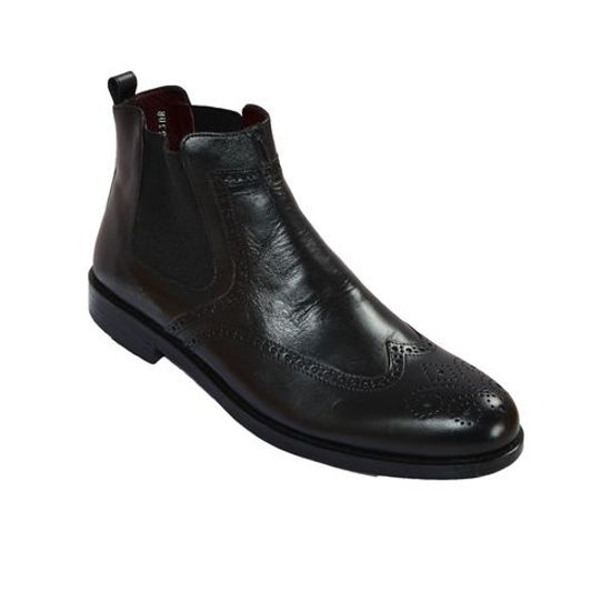 Image sur Derbys Montantes Style Brogue En Cuir De Veau - Noir