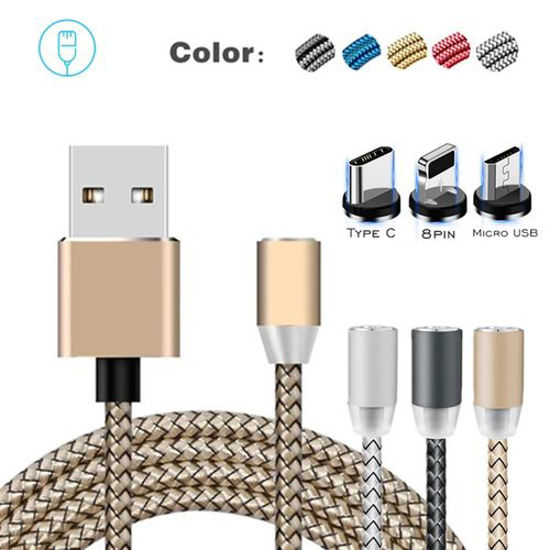 Image sur Câble magnétique tressé de Type C - Micro USB magnétique USB pour Apple iPhone - Doré