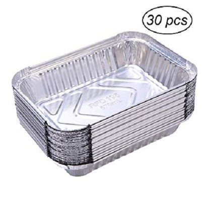 Image de Barquettes alimentaires 450ml en aluminium + couvercles - 30 pièces - Gris