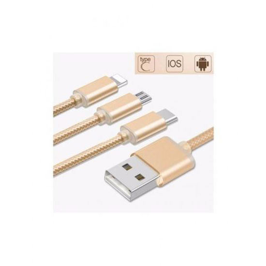 Image sur Câble De Charge USB 3 En 1 Pour IPHONE / ANDROID / TYPE C - Jaune Or