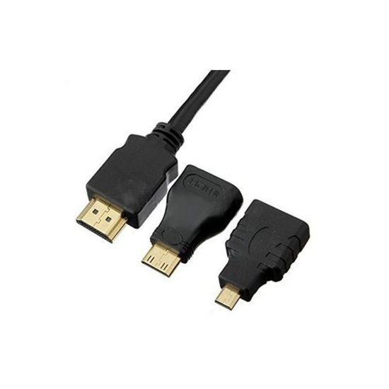 Image sur Câble HDMI Vers HDMI Avec Adaptateurs Micro Et Mini - 1.8 m - Noir