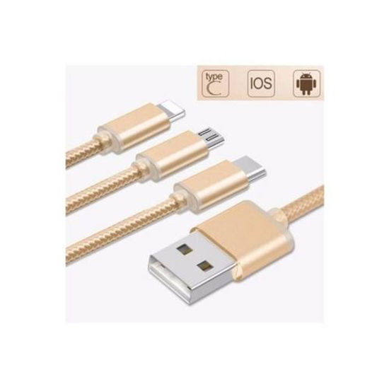 Image sur Câble De Charge USB 3 En 1 Pour Iphone / Android / Type C - Jaune Or