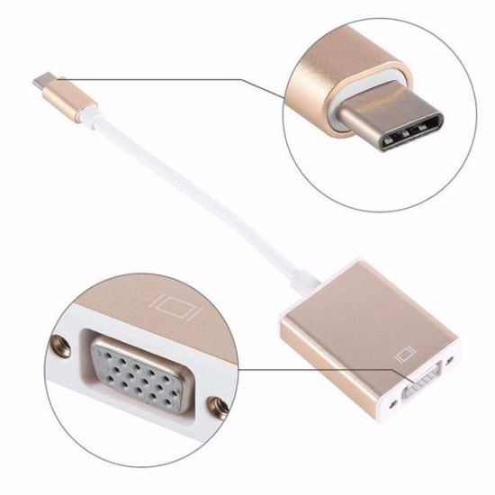 Image sur Adaptateur convertisseur USB 3.1 type C vers VGA réversible pour MacBook 12 pouces USB-Type C mâle vers VGA femelle - blanc et Or
