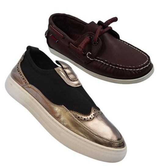 Image sur Baskets Basses En Simili Cuir Et Tissu - Noir et Argent + Chaussure En Simili Cuir - Marron