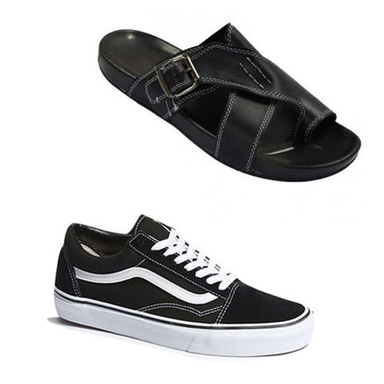 Image sur Baskets Basses En Daim - Noir + Sandales En Simili Cuir  - Noir