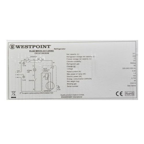 Image sur REFRIGERATEUR WESTPOINT - WRHN-3417.ERWDI- 311L WATER DISP. DEFROST R600A - Blanc - 12 Mois Garantis
