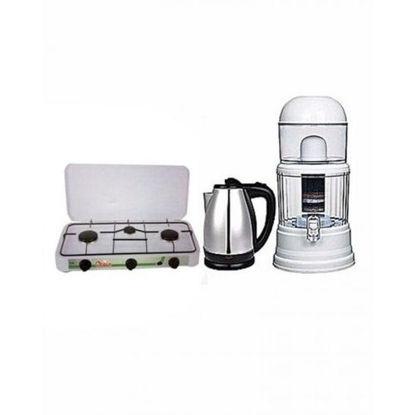 Agrandir l'image de Plaque A Gaz - 3 Foyers + Bouilloire - 2L + Filtre A Eau - 14L - Blanc Et Gris Argent Image de Plaque A Gaz - 3 Foyers + Bouilloire - 2L + Filtre A Eau - 14L - Blanc Et Gris Argent