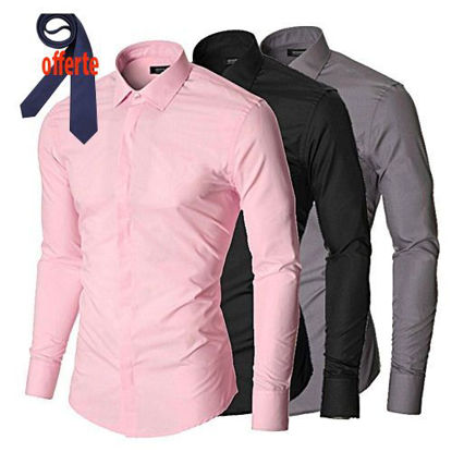 Agrandir l'image de Chemise Homme - 3 Pièces - Rose, Noir Et Gris + Cravate Offerte Image de Chemise Homme - 3 Pièces - Rose, Noir Et Gris + Cravate Offerte