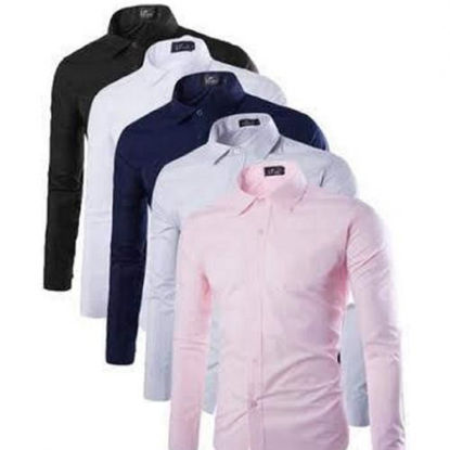 Image de Chemise Homme En Coton - Lot de 5 Pièces - Blanc, Bleu Marine, Rose, Noir