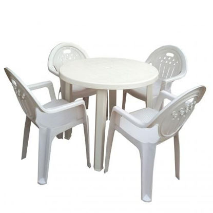 Image de Table Ronde + 4 Chaises Plastique - Blanc