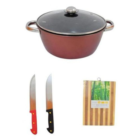 Image sur Casserole - 28 cm - Rouge + 2 Couteaux de cuisine + Planche a Découper