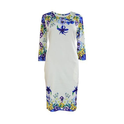 Image de Robe Fourreau Fleurie - Blanc