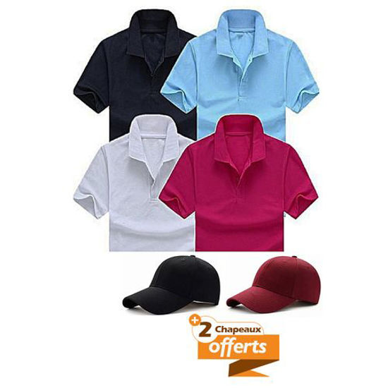 Image sur Polo - 4 Pièces + 2 Casquettes Offertes - Multicolore