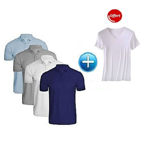 Image sur Polo En Coton - 4 Pièces - Multicolore + T-Shirt Offert