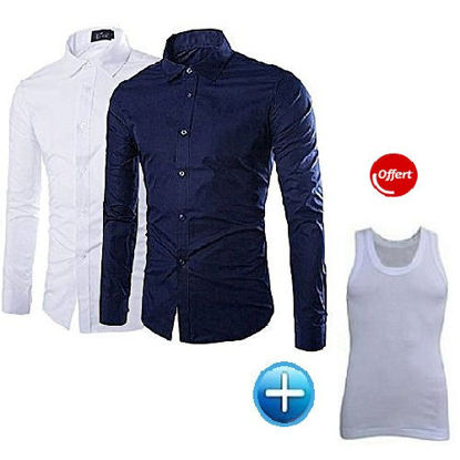 Chemise Homme En Coton - 2 Pièces - Blanc Bleu Nuit + Débardeur offert-iziwaycameroun Chemise Homme En Coton - 2 Pièces - Blanc Bleu Nuit + Débardeur offert