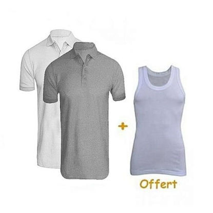 Polo En Coton - 2 Pièces - Blanc Et Gris + Débardeur Offert -iziwaycameroun Polo En Coton - 2 Pièces - Blanc Et Gris + Débardeur Offert