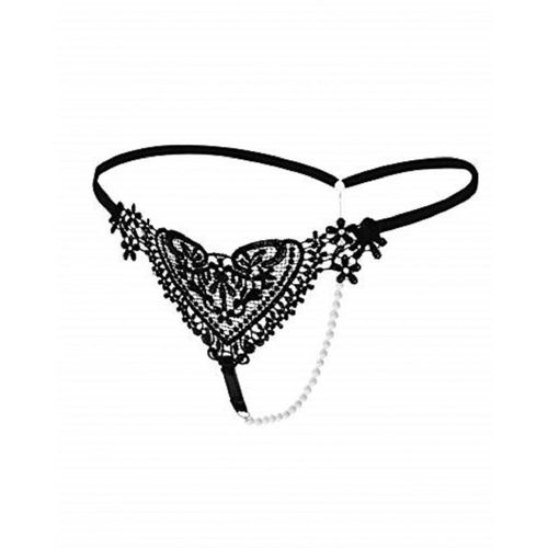 String Avec Corde En Dentelle - Noir