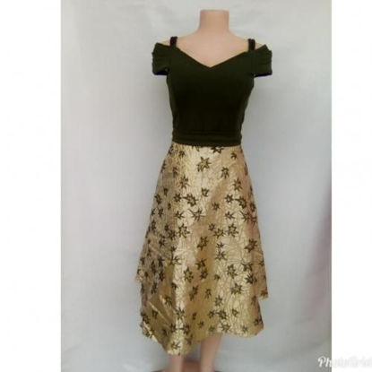 Image de Robe de Soirée à paillettes - Vert olive et Jaune or - XXL - 4