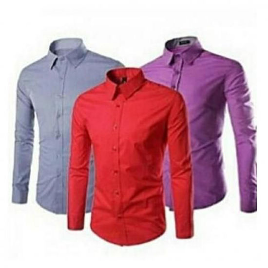 Image sur Lot De 3 Chemises En Coton - Bleu Violet Et Rouge