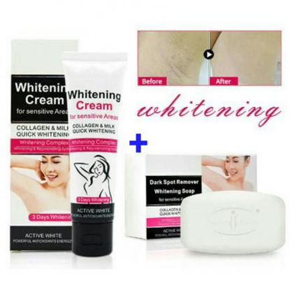 Agrandir l'image de Crème + Savons Eclaircissants Pour Les Aisselles, Entre-Jambes, Genoux et Coudes Sombres - 100 g et 50 ml Image de Crème + Savons Eclaircissants Pour Les Aisselles, Entre-Jambes, Genoux et Coudes Sombres - 100 g et 50 ml
