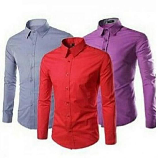 Image sur Chemises En Coton 3 pieces-  Bleu, Violet Et Rouge