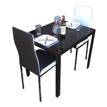 Image de Salle À Manger Démontable En Verre 2 Places Noir et Blanc - Très Solide