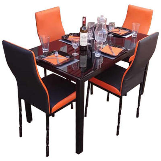 Salle à manger - Démontable - en verre - 4 places - très Solide - Noir & Orange
