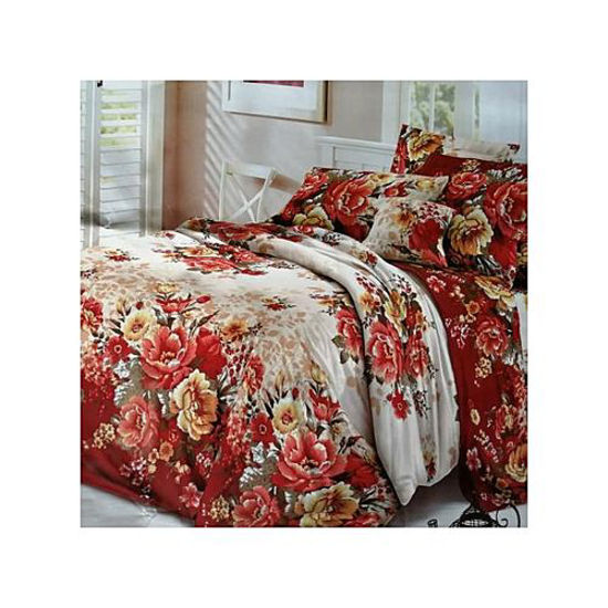 2 Draps 3 Places + 1 Paire De Taies D'Oreiller - Rouge Fleuri