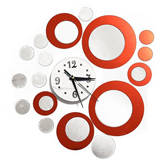 Image sur Horloge Murale design 3D - Autocollant - Rouge  et argent
