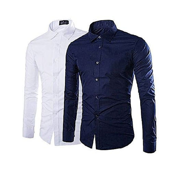 Image sur Chemise Homme En Coton Lot 2 Pièces - Blanc, Bleu Nuit