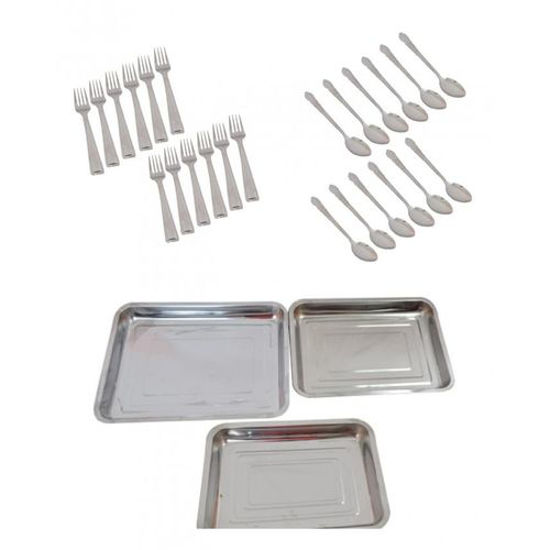 Image sur Plateau - 3 Pièces - 54 cm + 24 Couverts de table - Argent