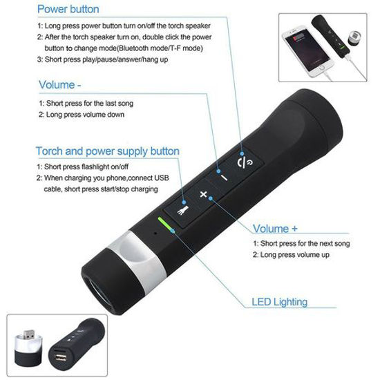 Image sur Vodool - Torche power bank -  Bluetooth Portable 4 en 1 -  Noir