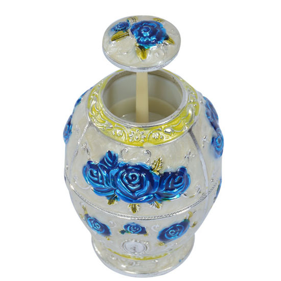 Image sur Mini urne décorative en porcelaine (blanc, bleu et jaune or)